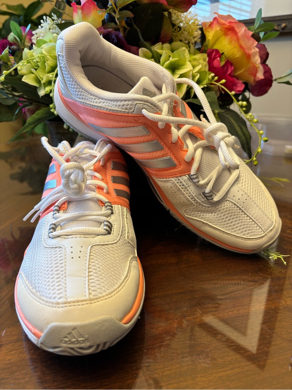 Adidas White and Coral Barricade Club Women's Athletic Sneakers